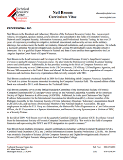 CV for Neil Broom Expert Witness in Computer Forensics Investigations in Central Florida